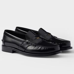 PRADA logo brushed leather loafers flats
